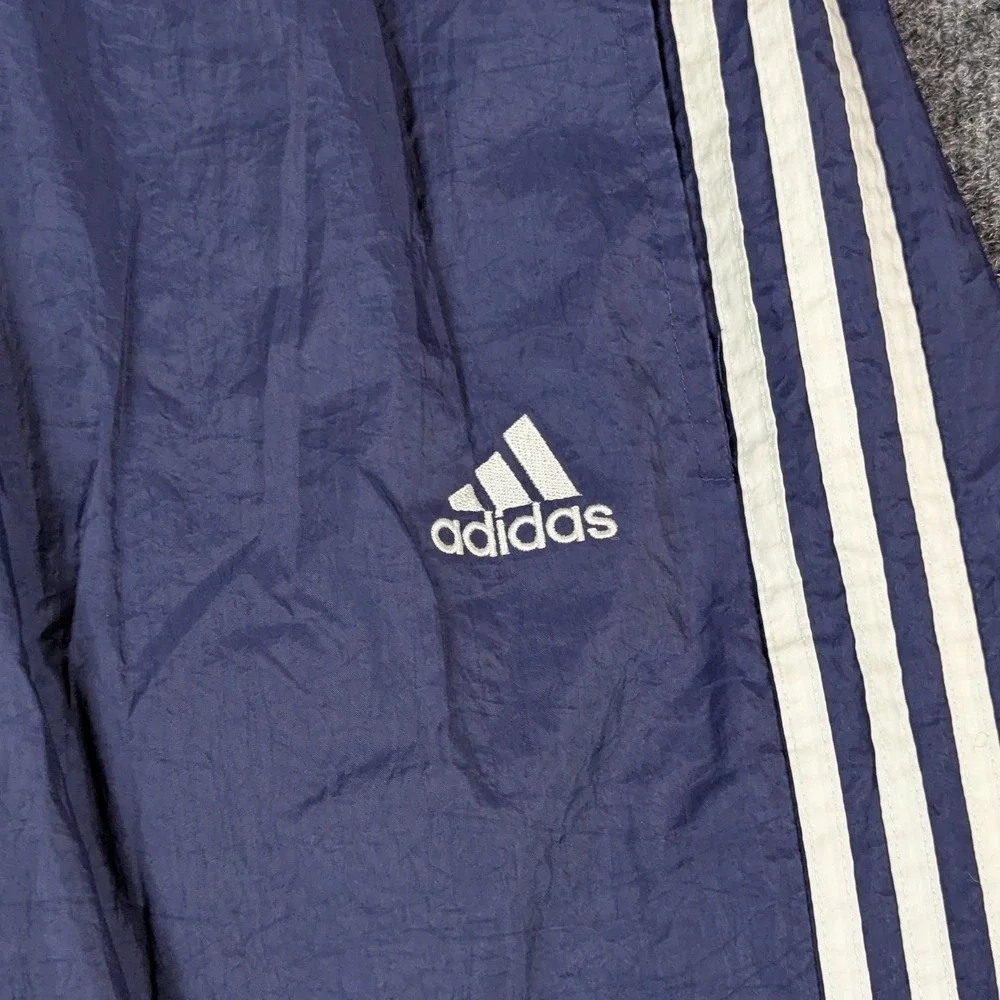 Adidas Vintage Track Pants Navy Blue White Stripe Nylon Windbreaker Mens XL